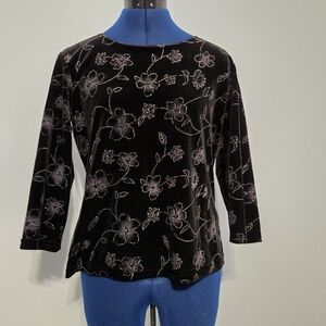 Vintage Black Painted Floral Velvet Shirt Size PM
